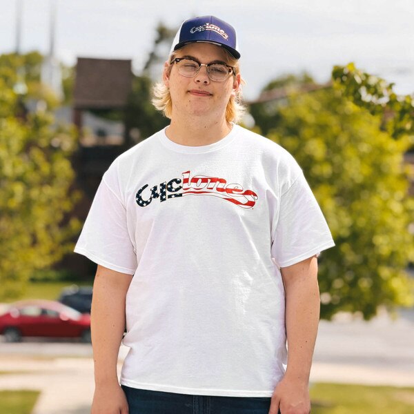 Champion® Patriotic Cyclones Script White T-Shirt